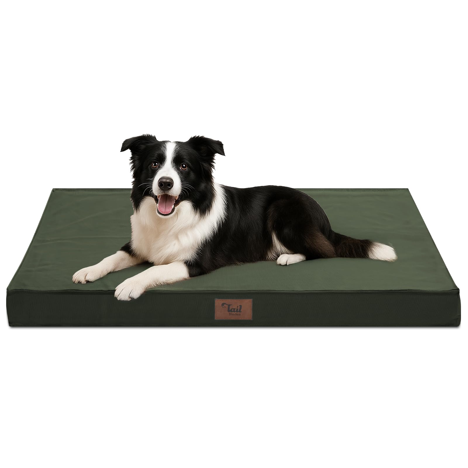 Tail Stories outdoor dog bed shown in crate 36x23 suitable for medium dogs
