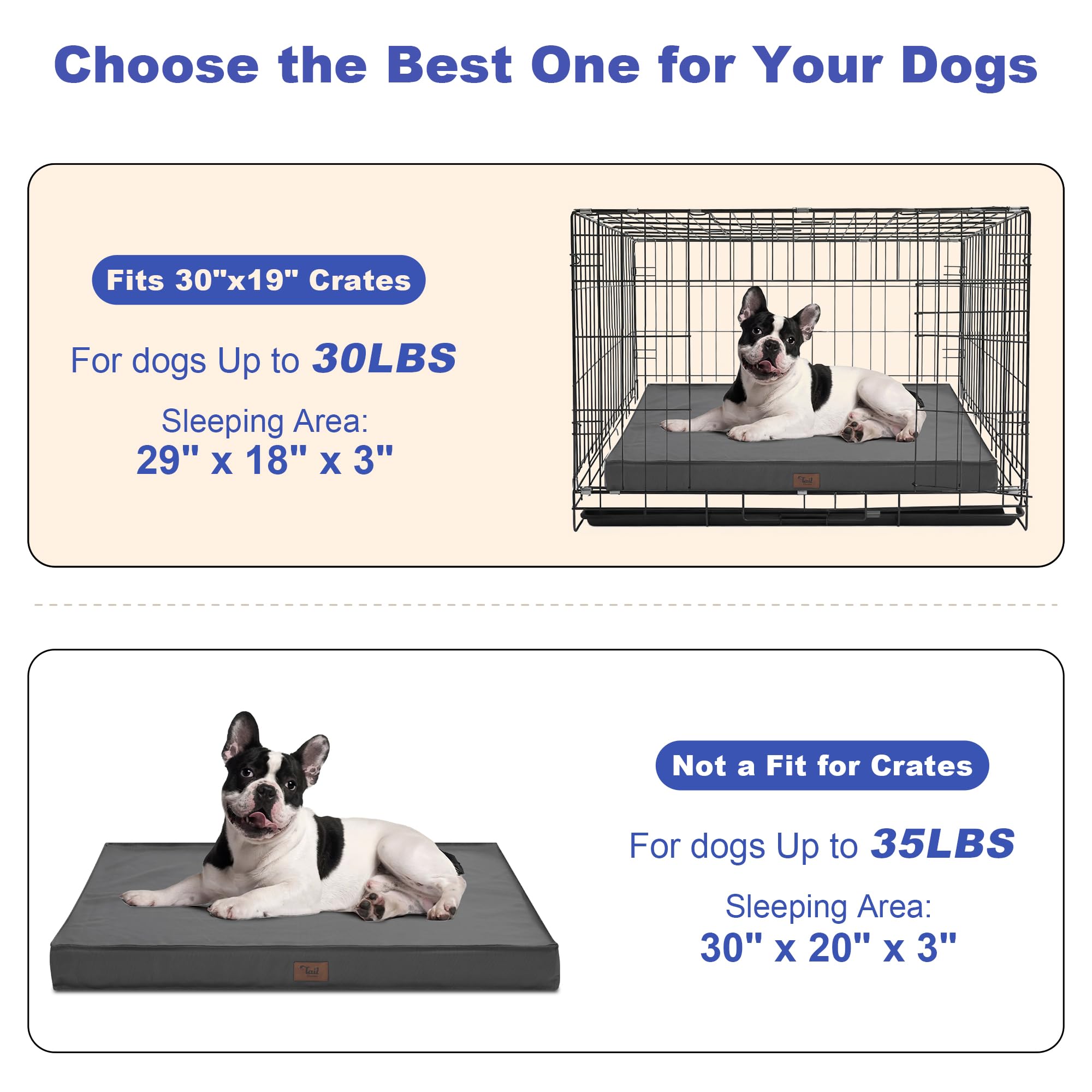 Tail Stories outdoor dog bed foam closeup highlights 3-inch orthopedic support for joints.