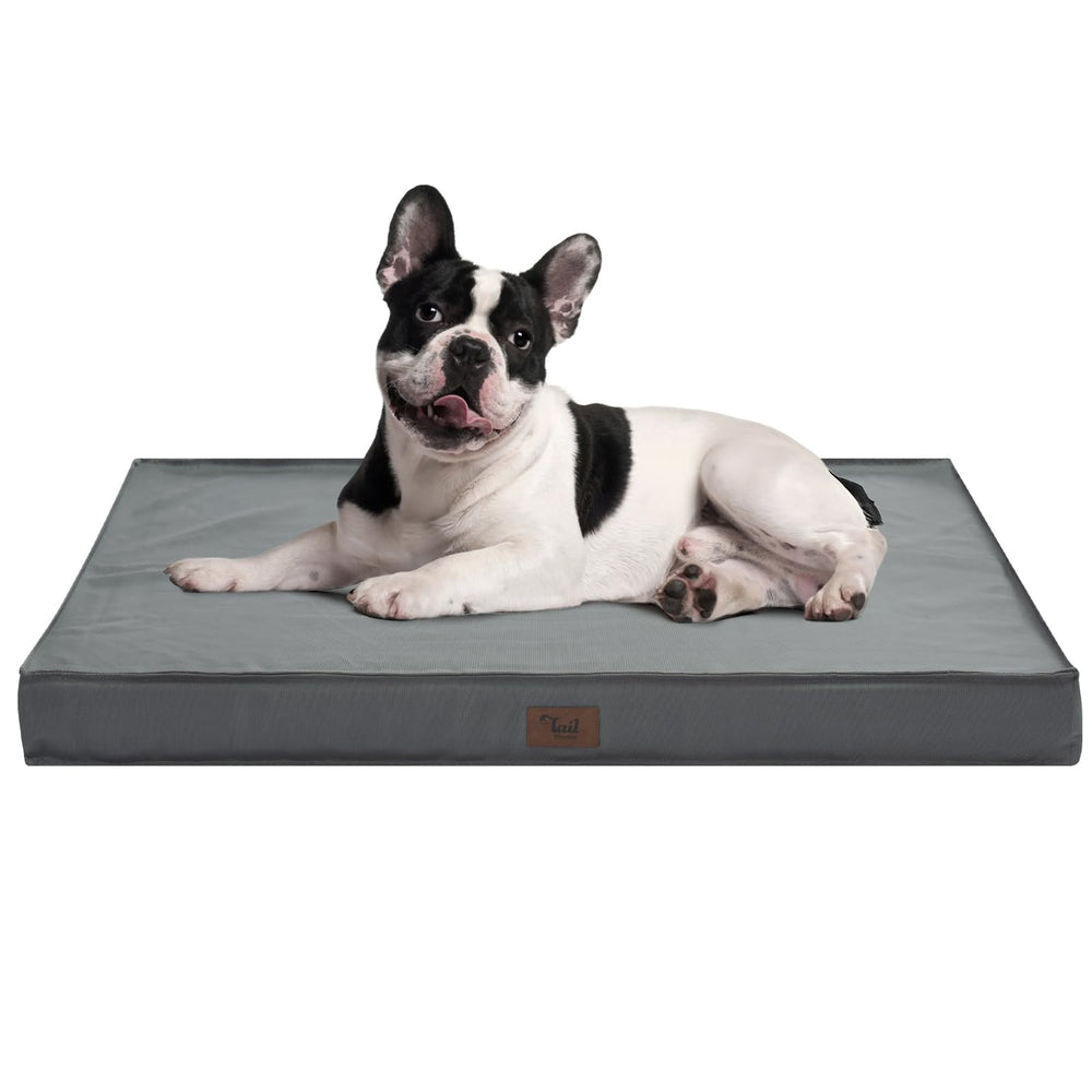 Tail Stories outdoor dog bed side view demonstrates portable design for travel and outdoor play.