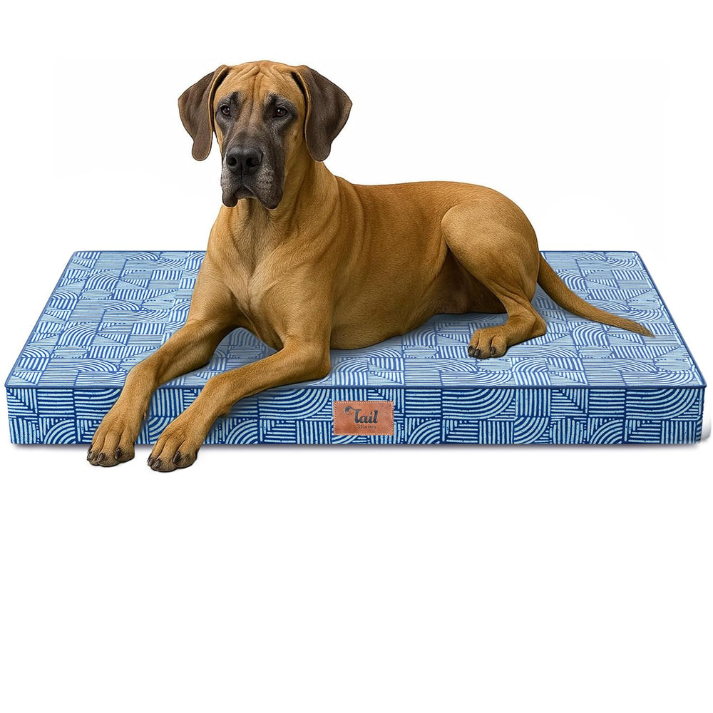 Tail Stories Outdoor XL Dog Bed waterproof cover in use for outdoor protection