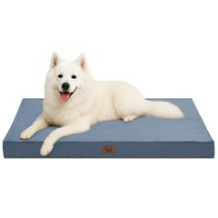 Tail Stories outdoor large washable dog bed with blue cover offering cozy crate rest.