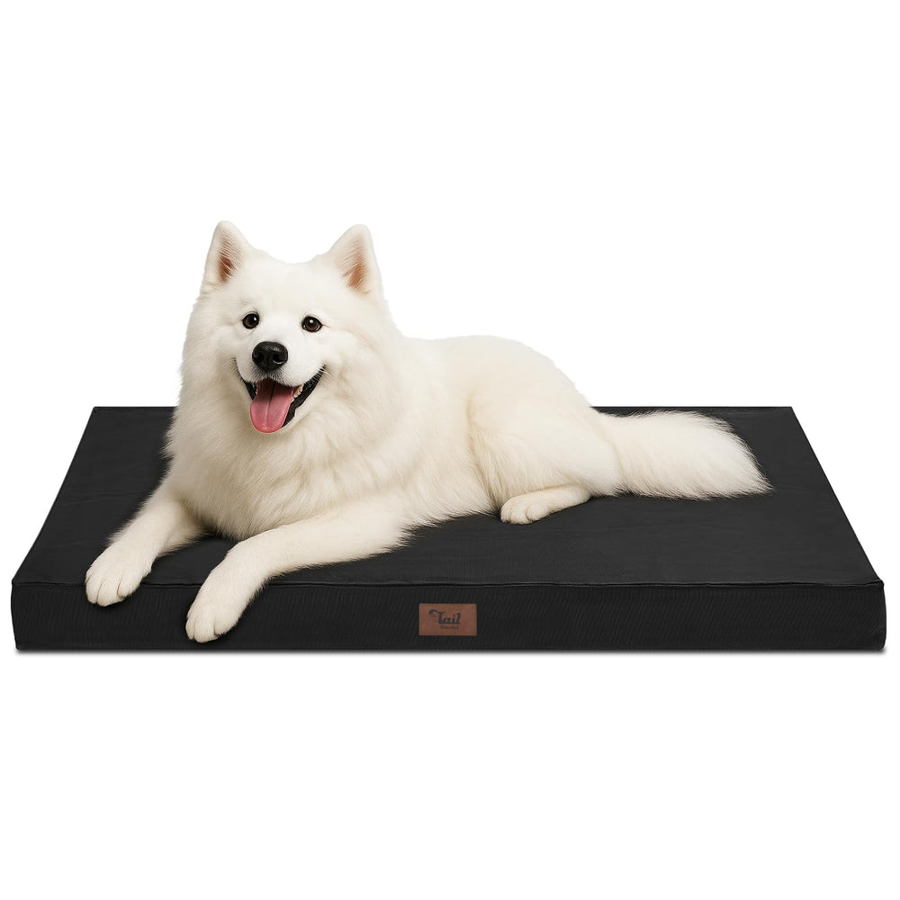 Tail Stories outdoor large washable dog bed shown in crate setup for outdoor comfort.
