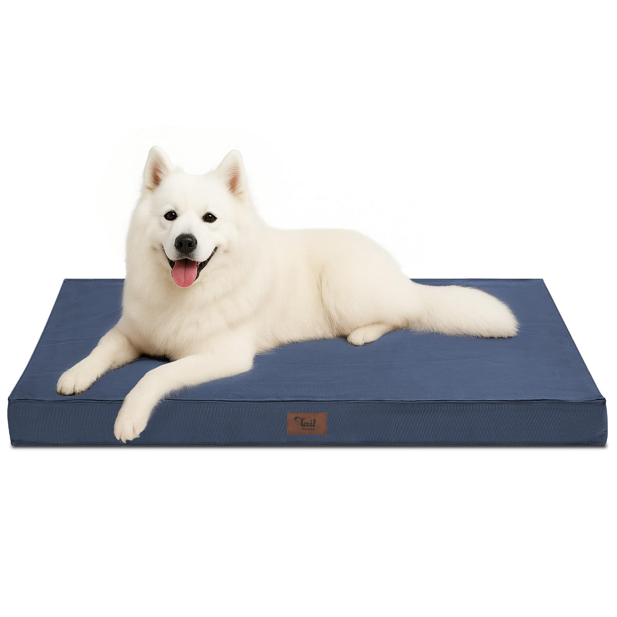 Tail Stories outdoor large-washable dog bed navy cover, crate travel and outdoor naps