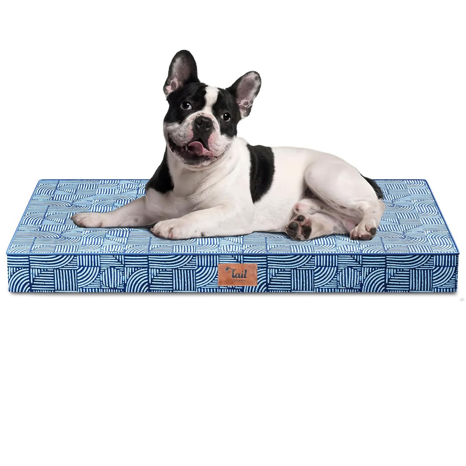 Tail Stories outdoor orthopedic bed top view with foam support for pets.