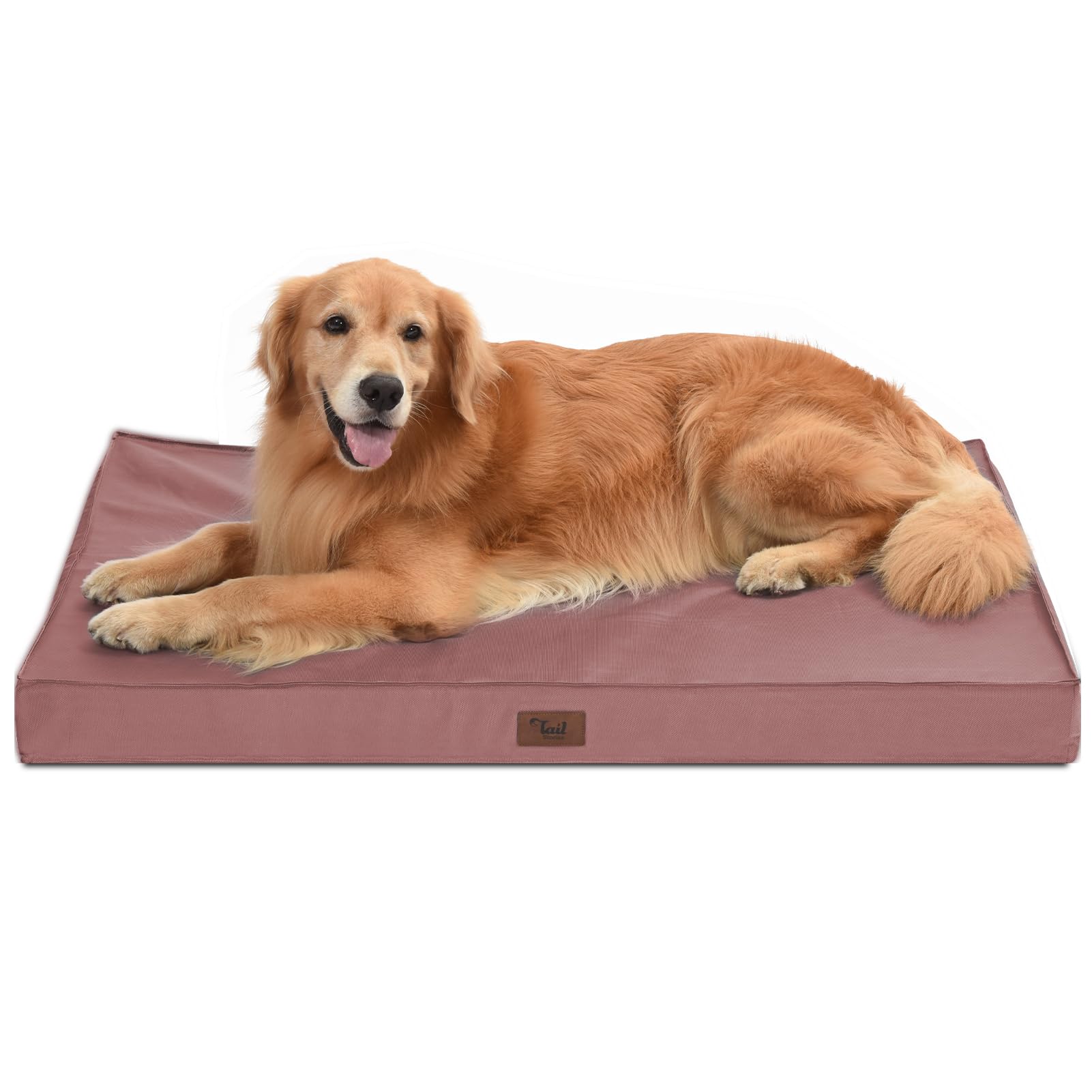 Tail Stories outdoor orthopedic dog bed pink cover with plush egg-crate foam provides joint comfort