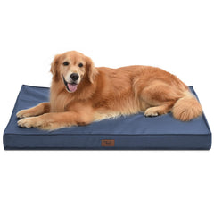 Tail Stories Outdoor Waterproof XL Dog Bed navy in use outdoors for rain-ready comfort