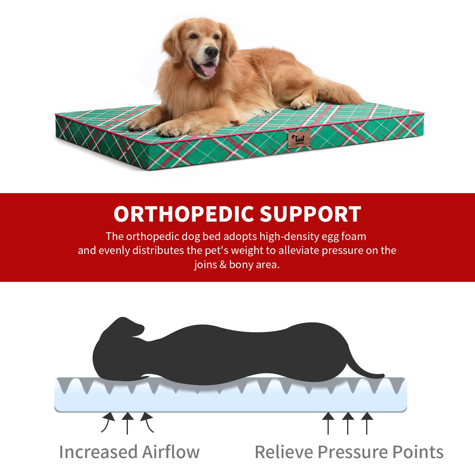 Tail Stories Outdoor XL dog bed Christmas plaid pattern for cozy home décor.