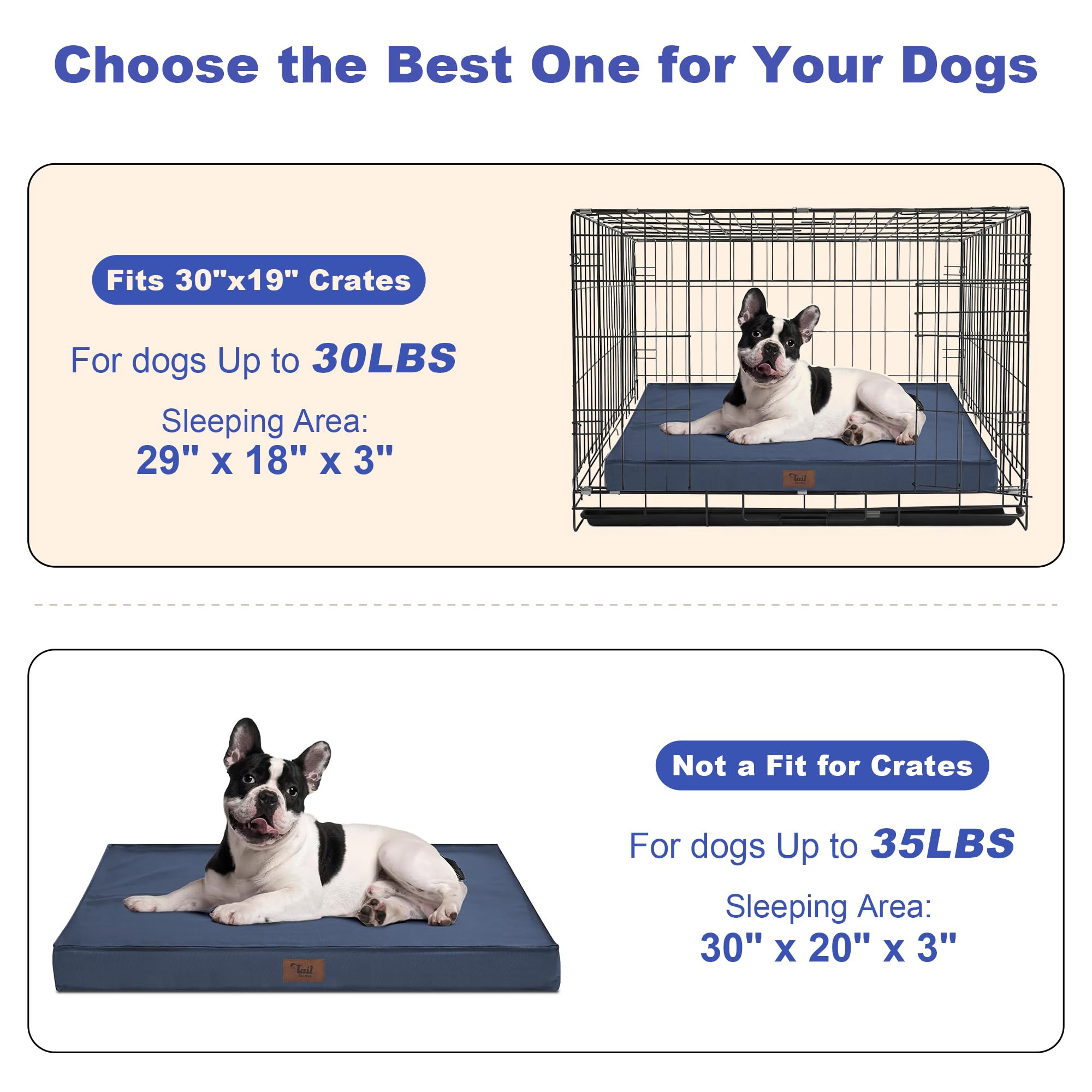 Tail Stories waterproof dog crate bed navy keeps paws dry during travel