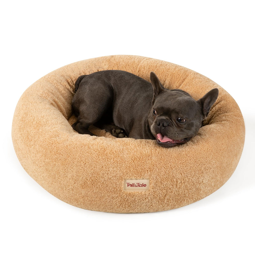 Tail&Tale self-warming donut bed closeup shows plush bolster for secure naps.