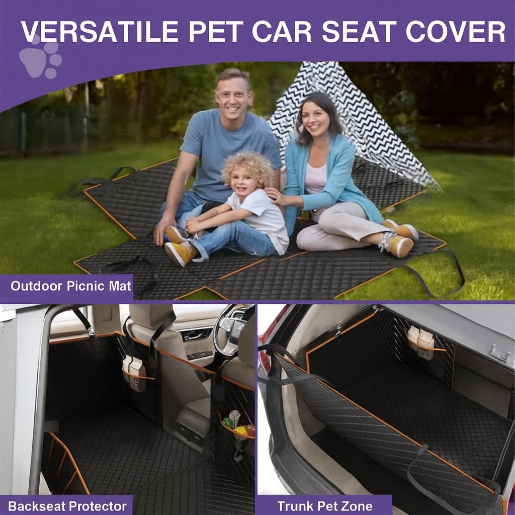 Tail treasures universal-fit back seat cover fits most SUVs, trucks, and cars.