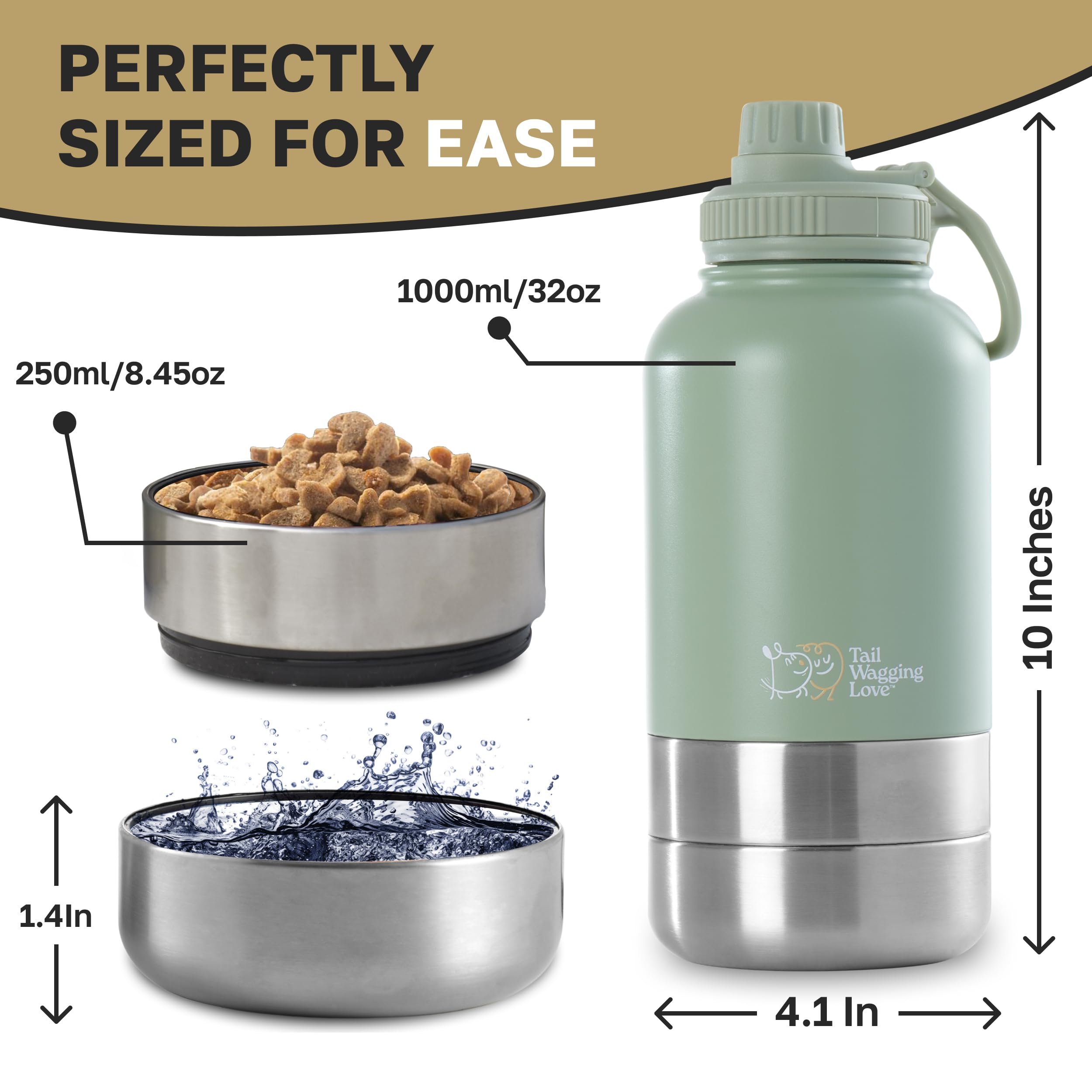 Tail Wagging Love spill-proof cap, easy to clean and travel-friendly.