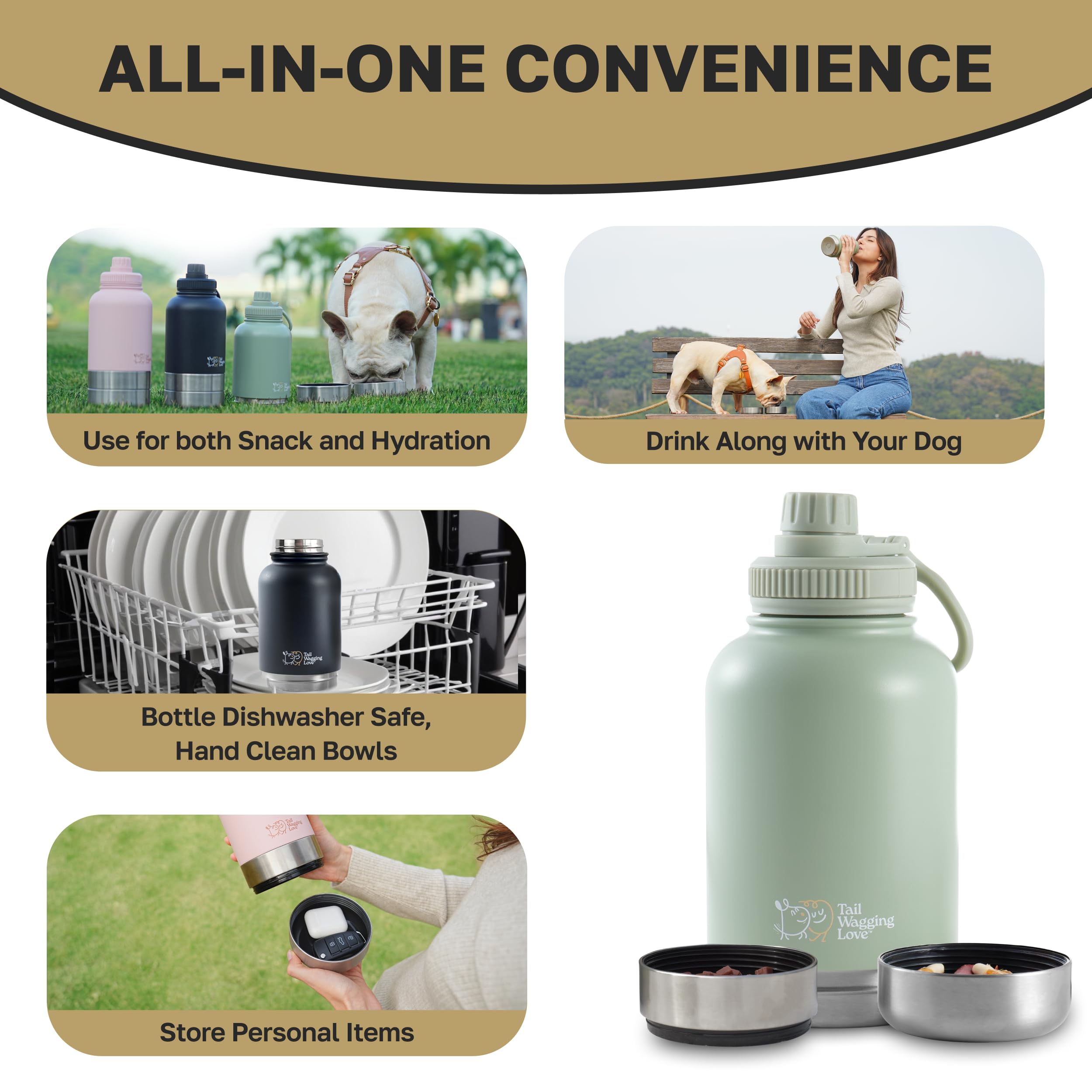 Tail Wagging Love stainless steel construction shines, built for daily durable use.