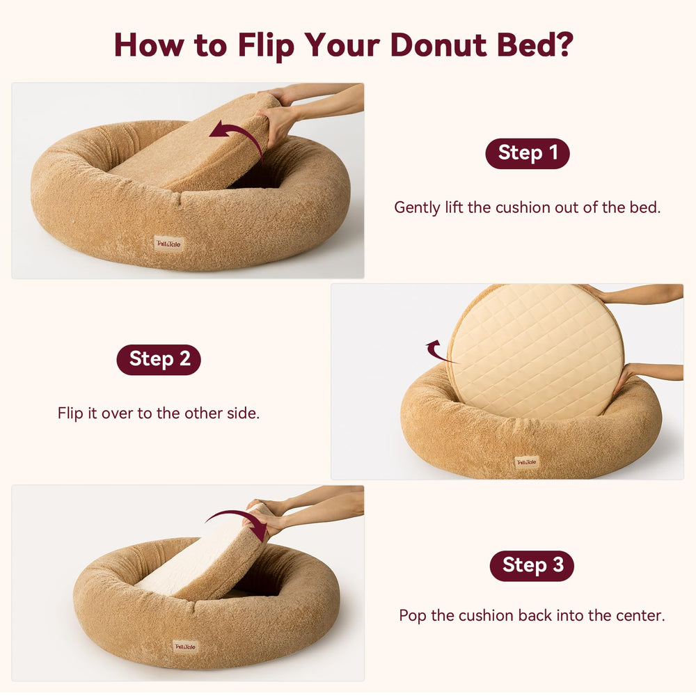 Tail&Tale plush bolster donut ring demonstrates cozy snuggle support for medium dogs