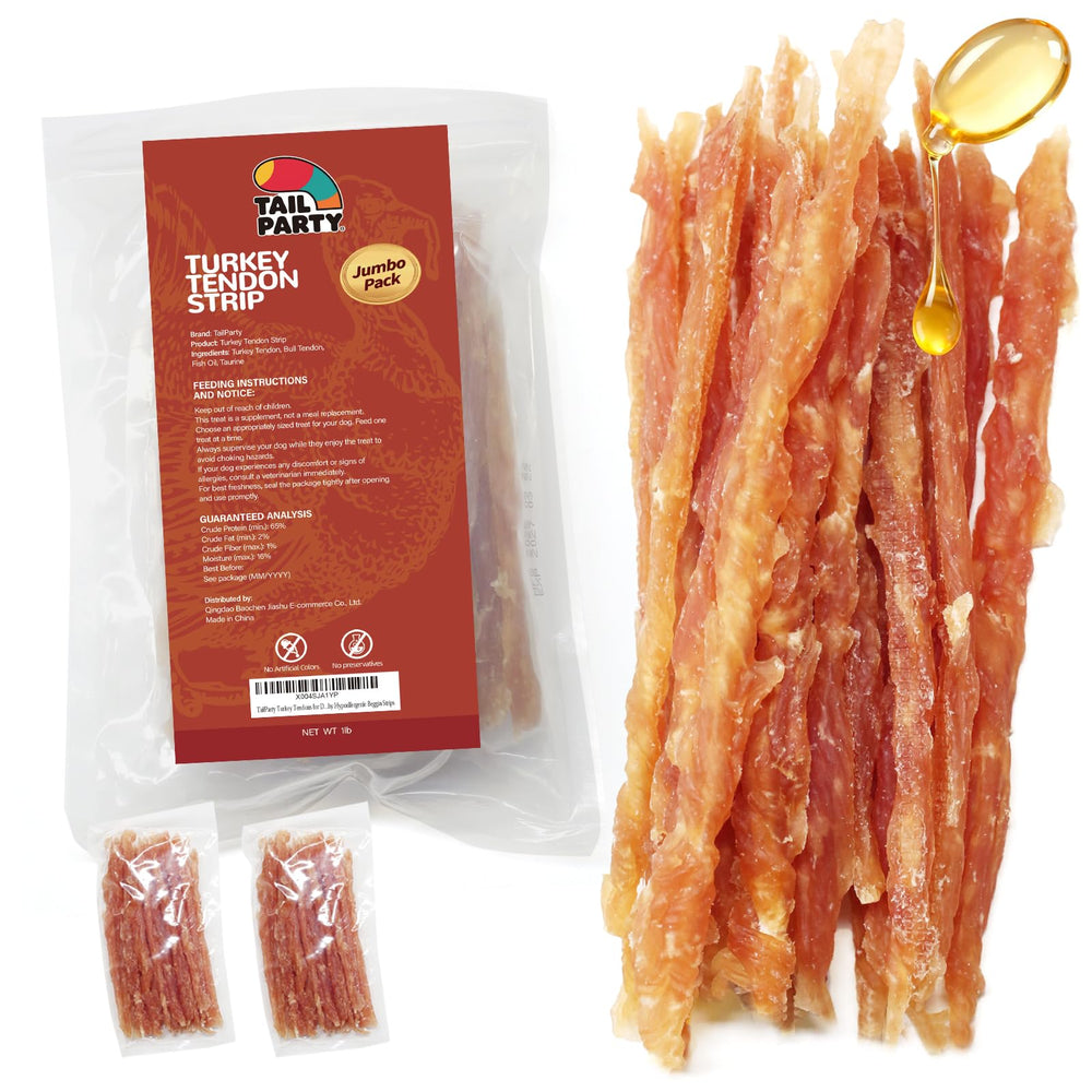 TailParty Turkey Tendons dental chew stick promotes durable chewing and oral care for dogs