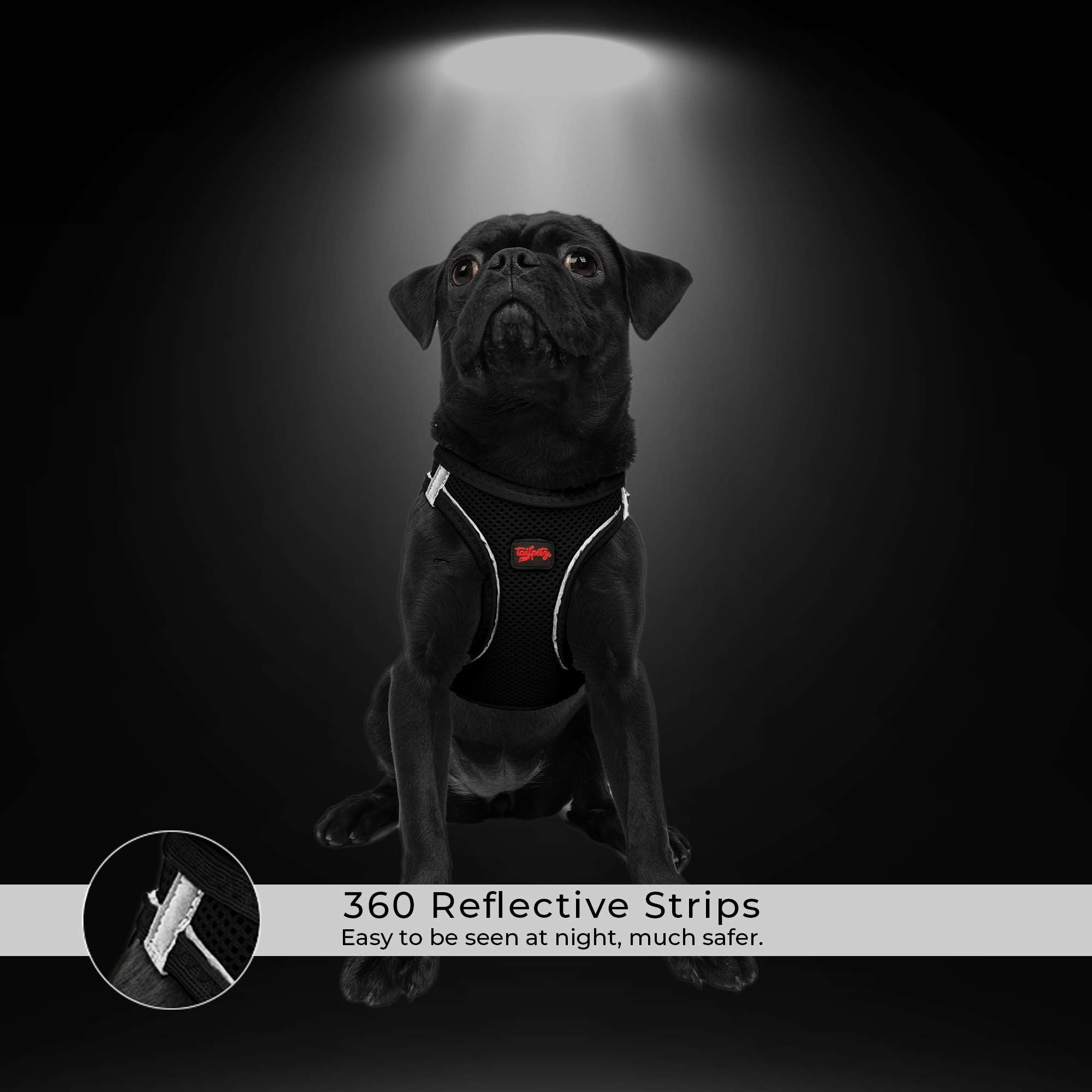 Tailpetz dog harness velcro double D-rings offer secure leash attachment.