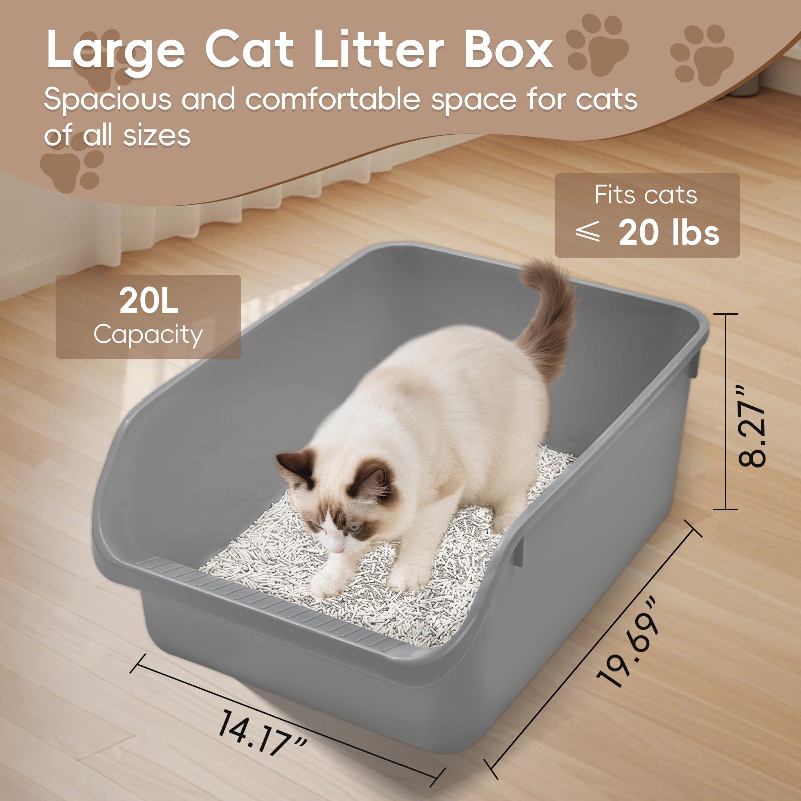 Tailryth large cat litter box anti-splash design helps keep floors tidier.