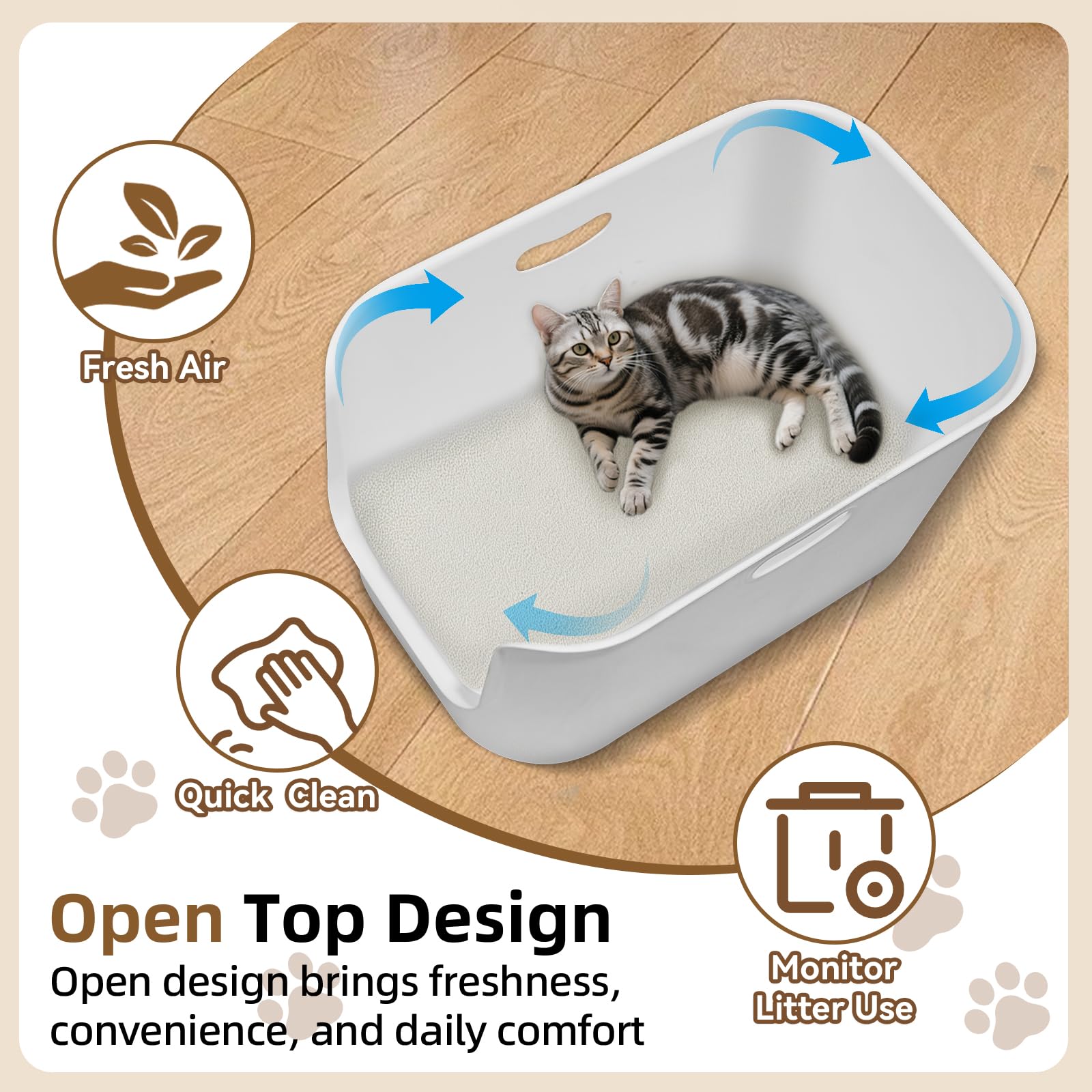 TAILRYTH XL litter box durable plastic resists odors and maintains shape for daily use.
