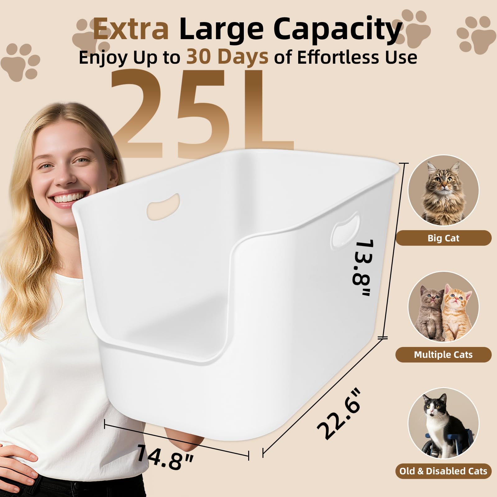 TAILRYTH XL litter box open top promotes airflow and easy monitoring of litter cleanliness.