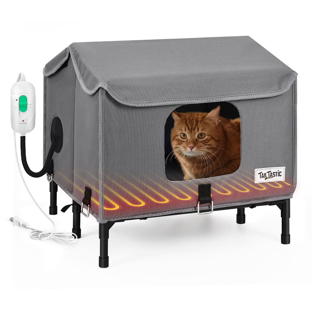 TailTastic heated outdoor cat house front view for instant warmth and safety.