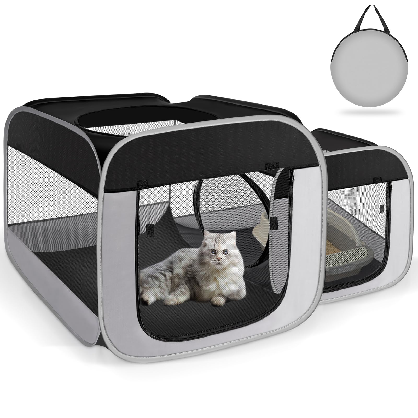 TailTastic large cat playpen separate areas for feeding, resting, and litter zones