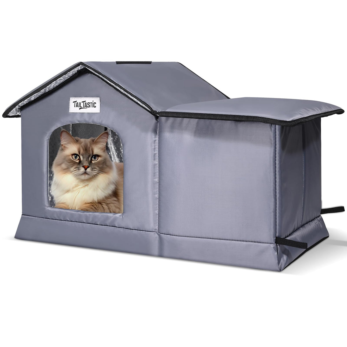 TailTastic weatherproof outdoor cat house roof provides rain protection for drizzly days