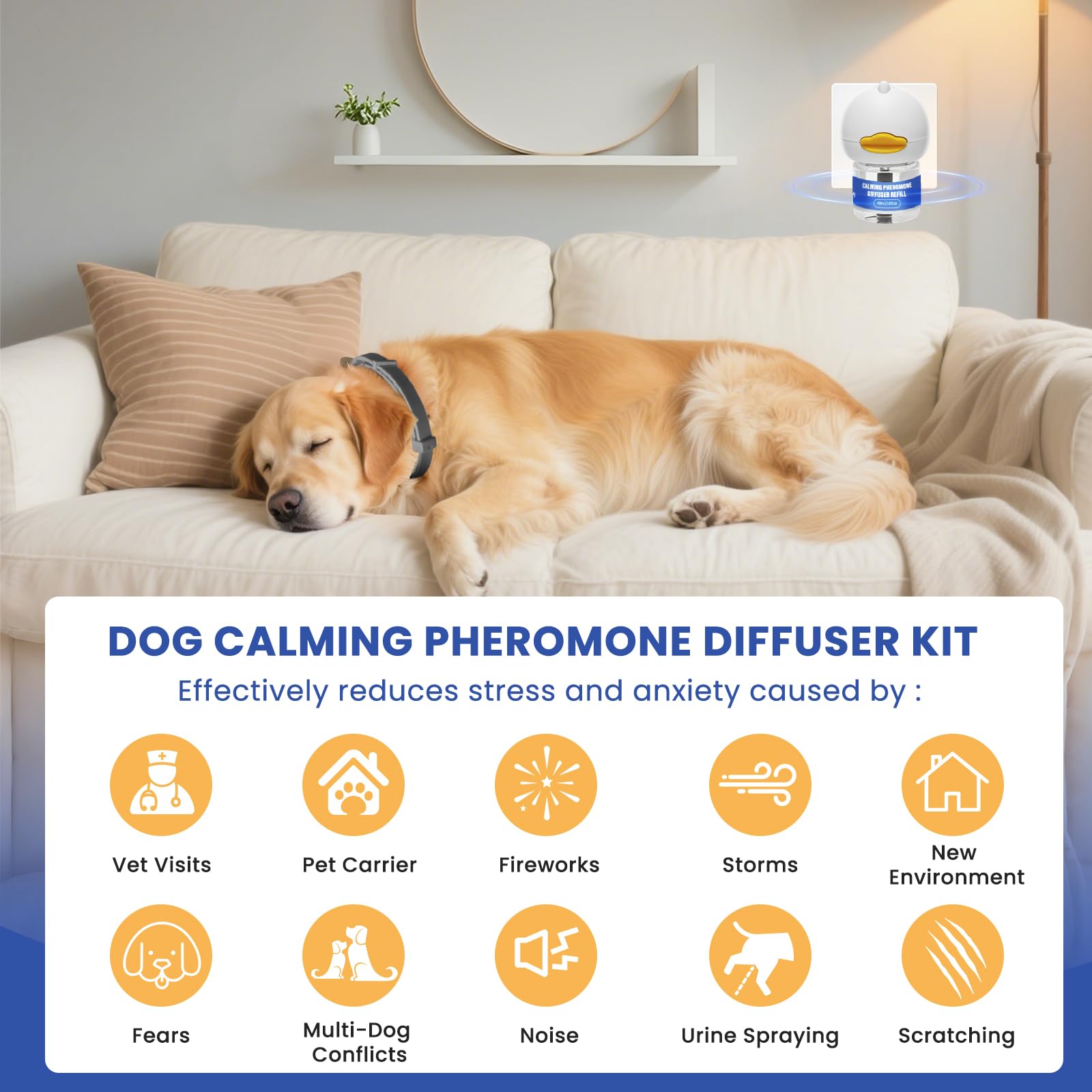 Tailwagpet diffuser in use releasing calming pheromones for dogs