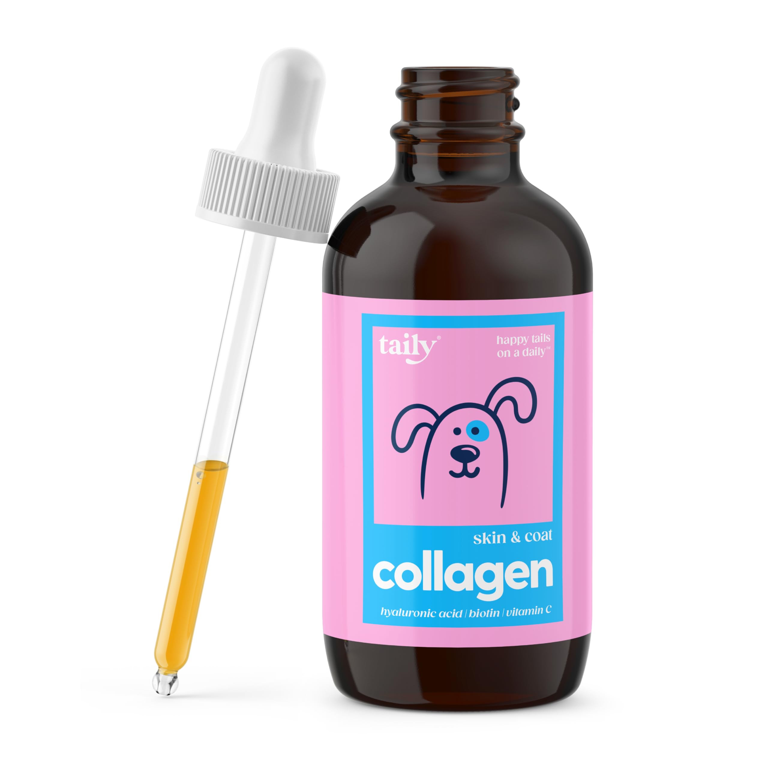 Taily Collagen bottle pouring promotes shinier coats