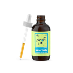 Taily multivitamin liquid collagen bottle for pets highlighting daily wellness support