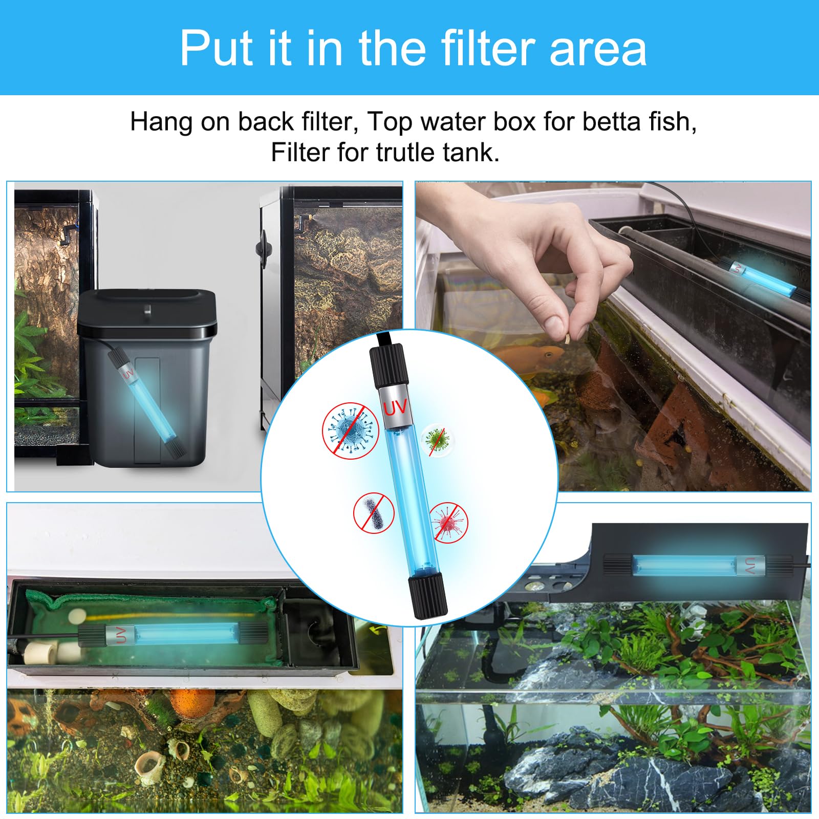 TAISHAN Aquarium Clean Light easy operation button for simple control.