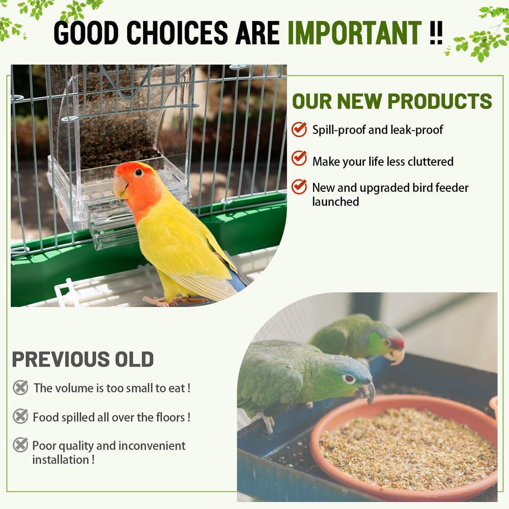 TAKORUY transparent crystal-clear feeder shows seed level at a glance.