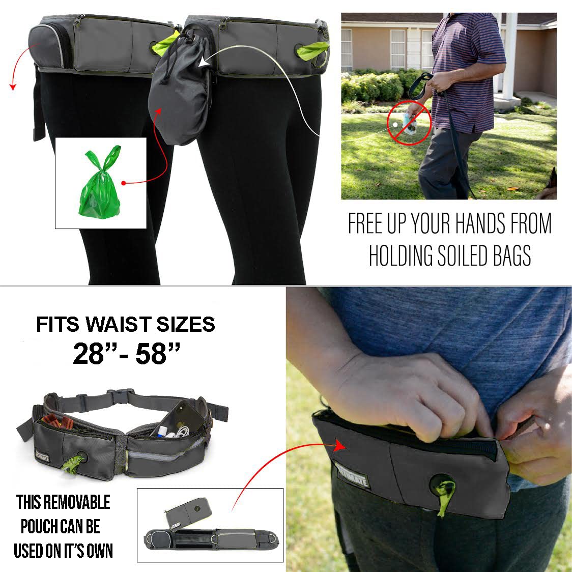 TAKSIN poop bag dispenser and treat holder showing convenient pockets and rewards