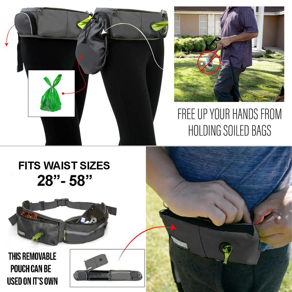 TAKSIN poop bag dispenser and treat holder showing convenient pockets and rewards