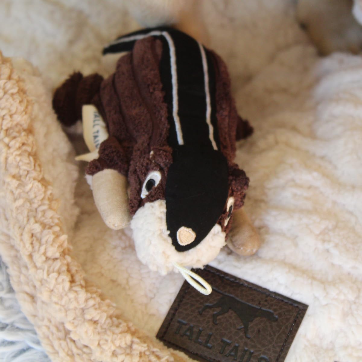 Tall Tails Chipmunk cuddling with a dog illustrating small-dog appeal.