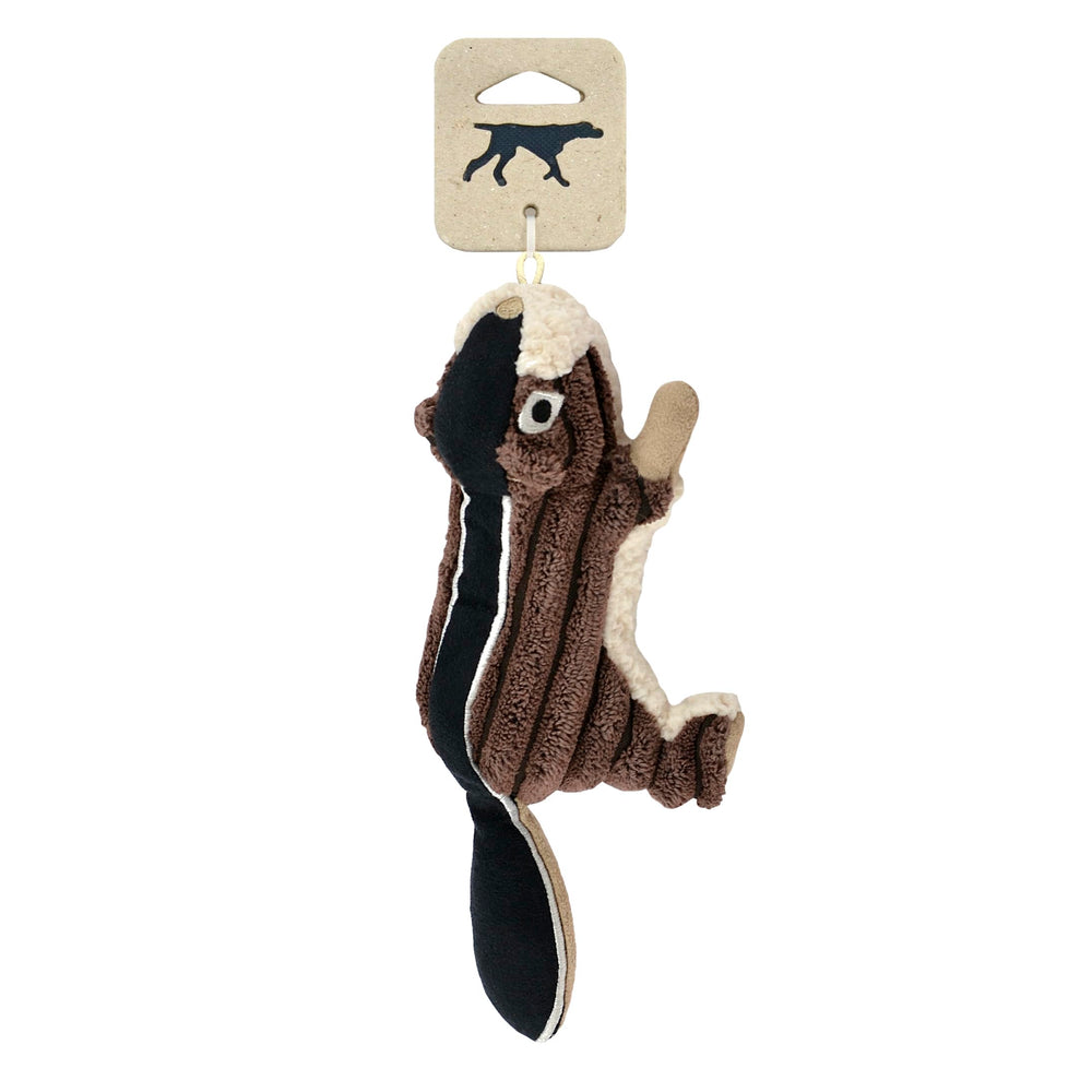 Tall Tails Chipmunk squeaker protected in pouch for extra durability.
