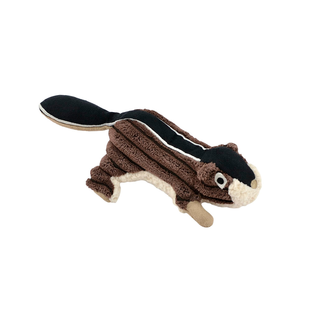 Tall Tails Chipmunk squeaker toy held in hand for small dogs' interactive play.