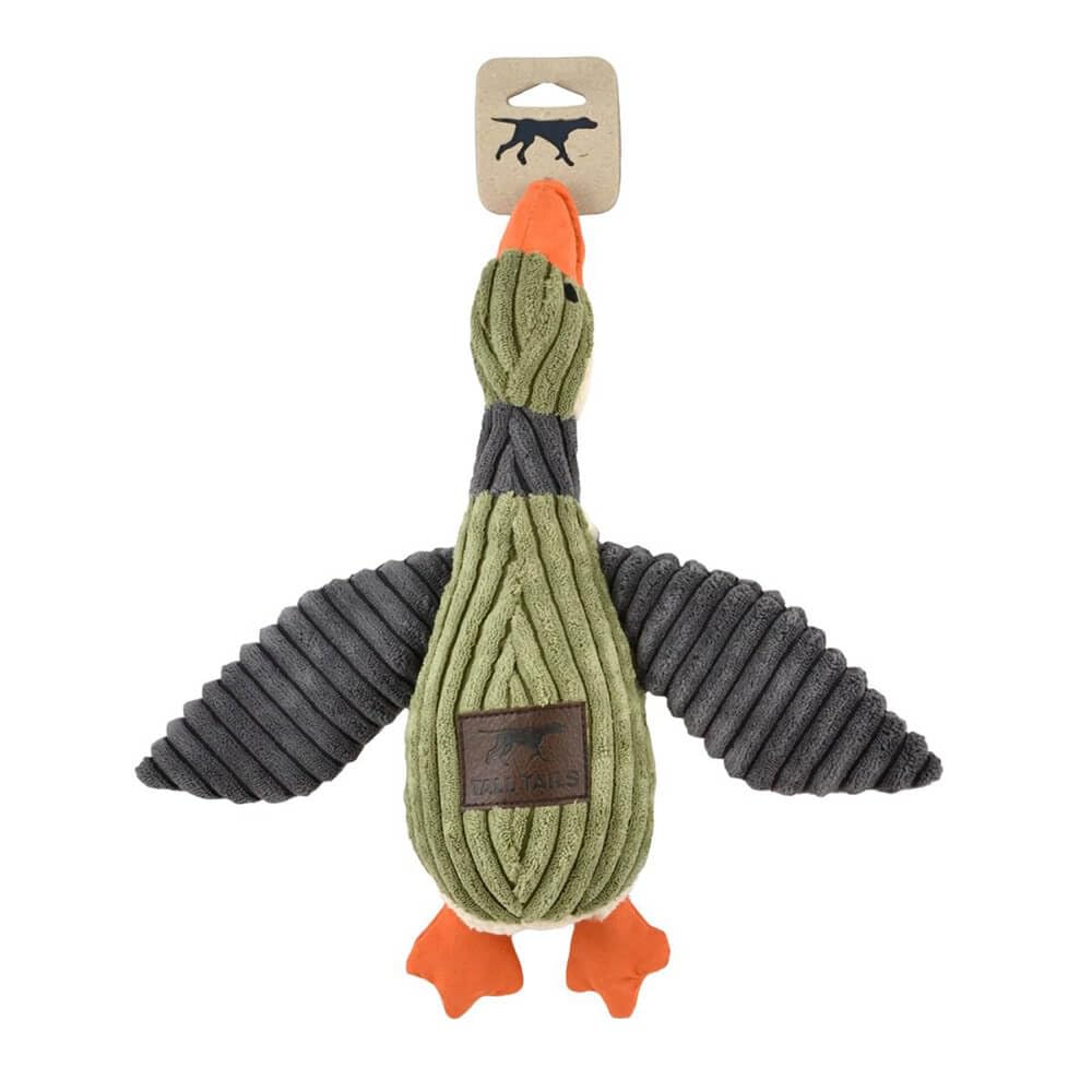 Tall Tails plush squeaker duck close-up highlighting secured squeaker for safety