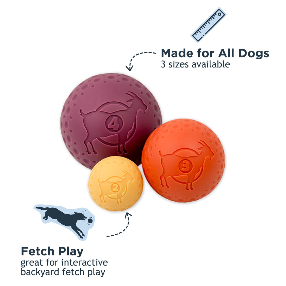 Tall Tails G.O.A.T sport ball small dog chewing closeup showcases durable material.