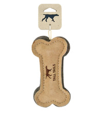 Tall Tails leather bone fetch toy 6in, small-dog use, ideal for dogs up to 25 lbs.