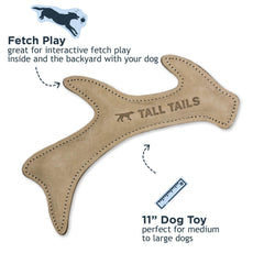 Tall Tails leather-fetch toy close-up shows sturdy stitching for durable dog play sessions.