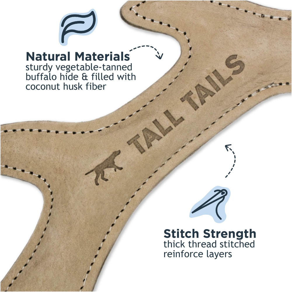 Tall Tails natural buffalo-hide fetch toy supports interactive games like fetch and tug.