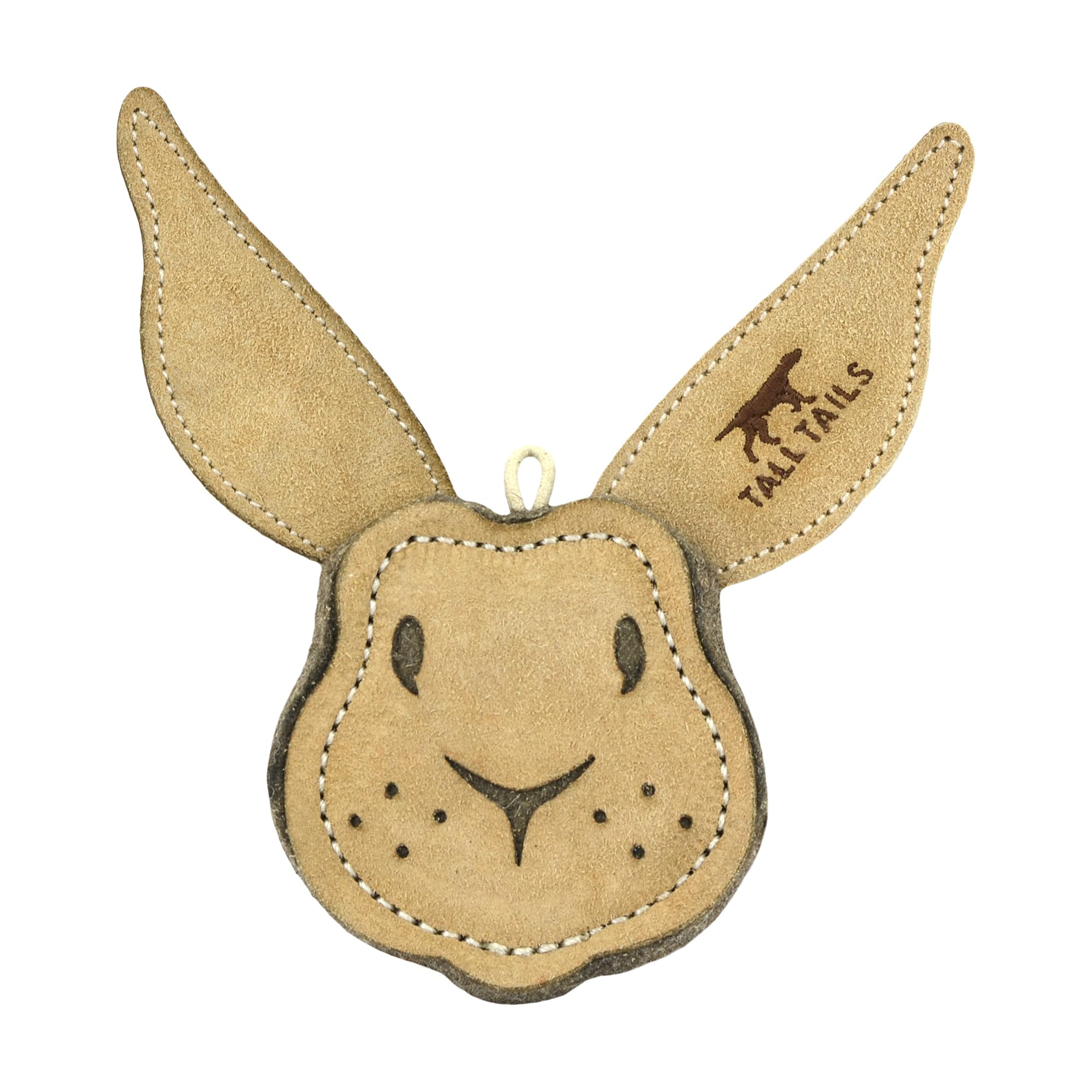 Tall Tails Scrappy Fetch Toy close-up shows durable buffalo-hide leather for fetch
