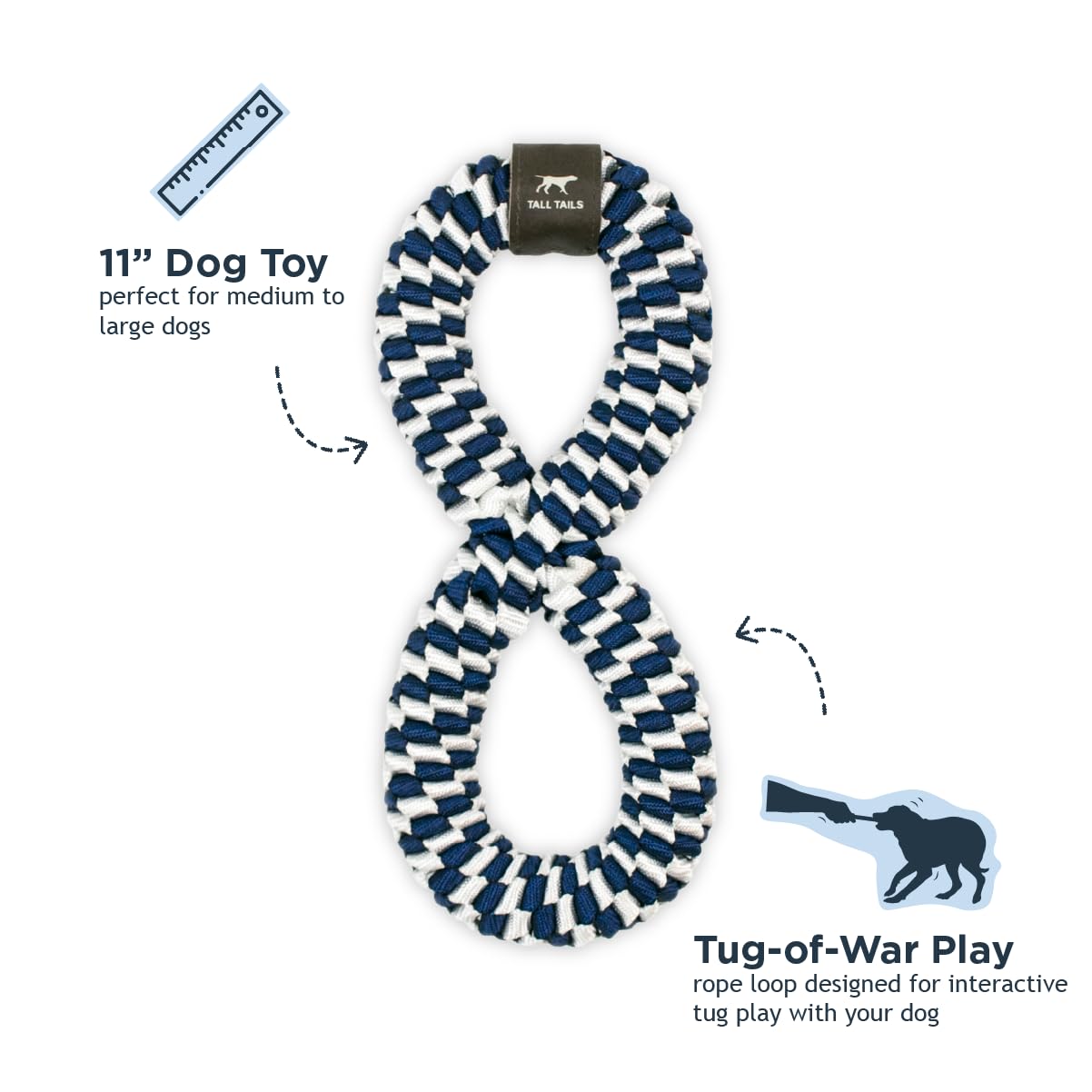 Tall Tails Navy braided infinity tug toy during fetch sessions for active dogs.