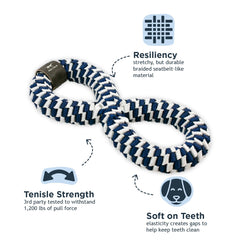 Tall Tails Navy braided infinity tug toy shows durable braided construction.