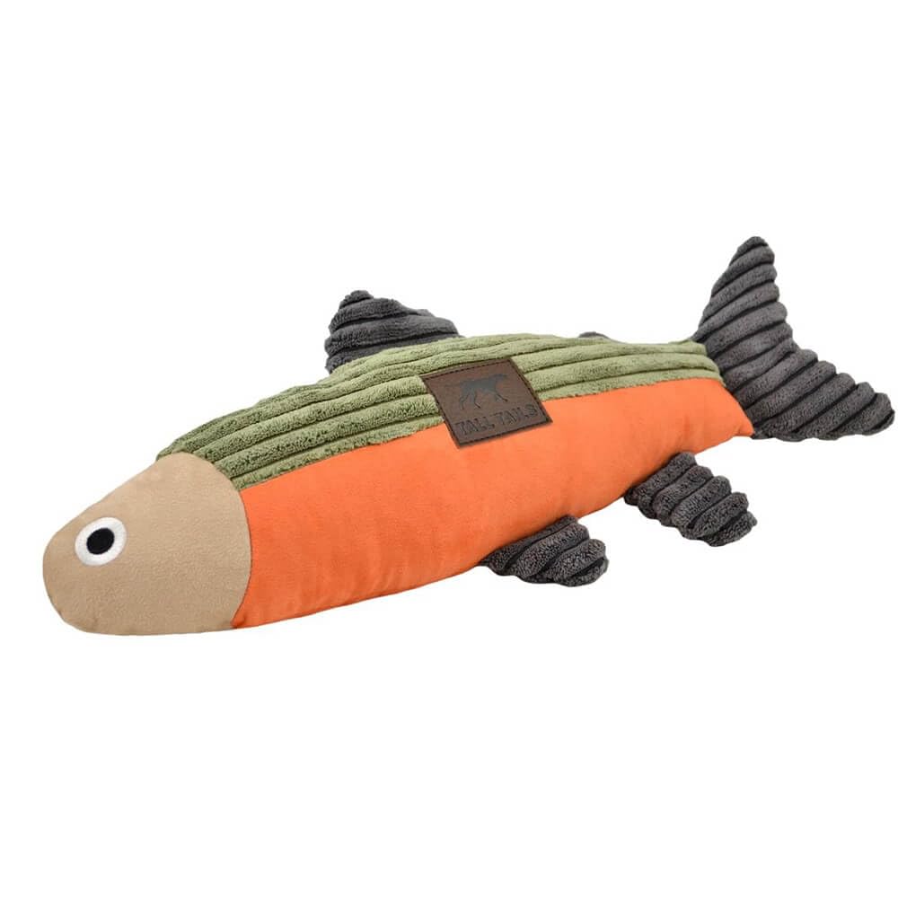 Tall Tails plush fish squeaker toy, 12-inch size, ready for interactive play.