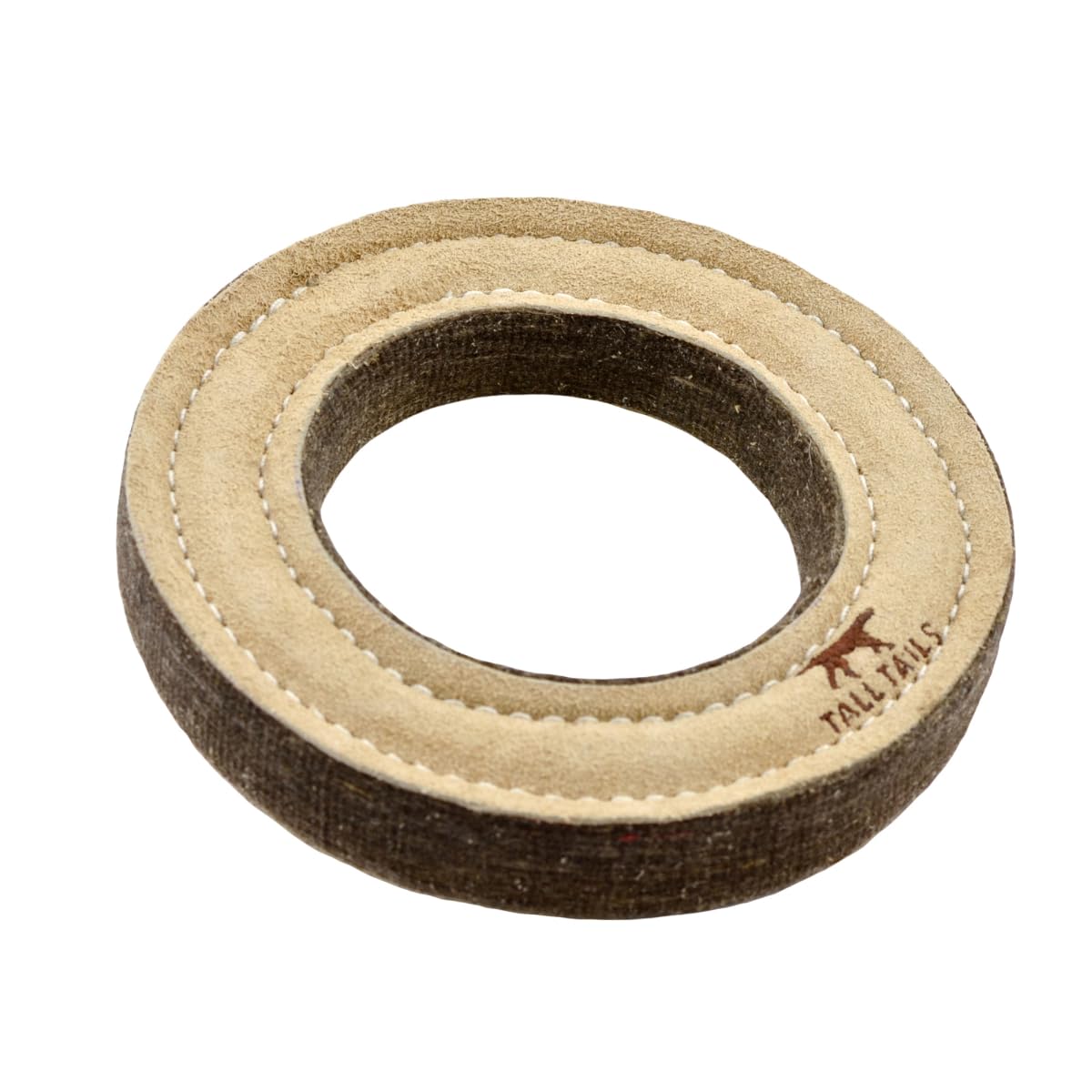 Tall Tails Ring Natural Leather Fetch Toy wool-felt layers close-up shows reinforced resilience