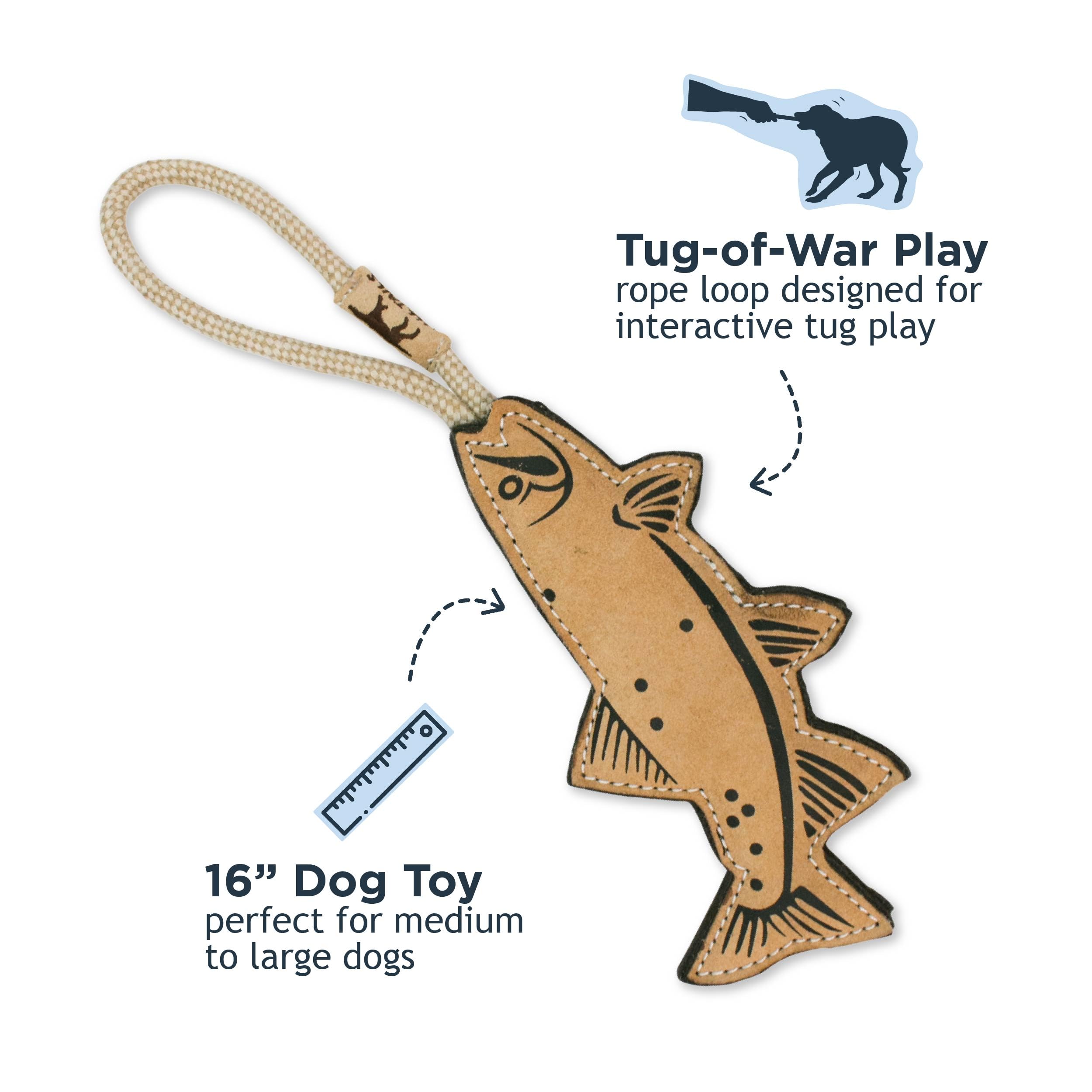 Tall Tails Trout Tug Toy close-up buffalo hide shows durable material for tough sessions