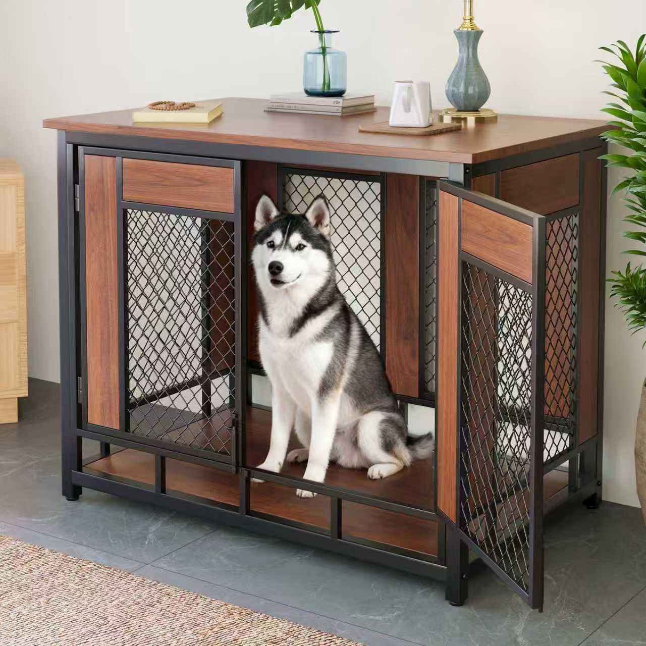 TALORFU dog crate furniture front view showing large interior for dogs to stand and stretch