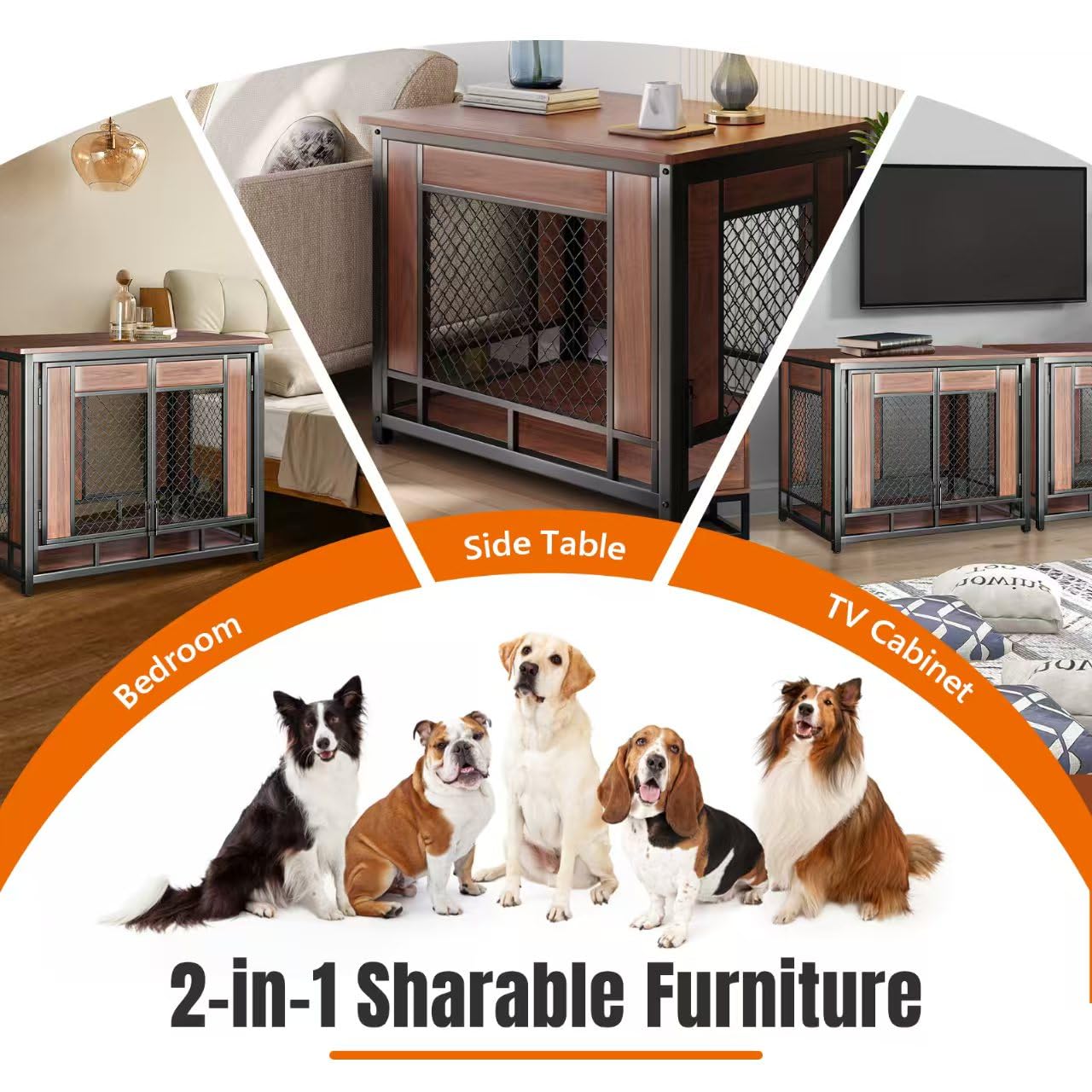 TALORFU dog crate furniture close-up side-panel shows rustic panels blending with decor