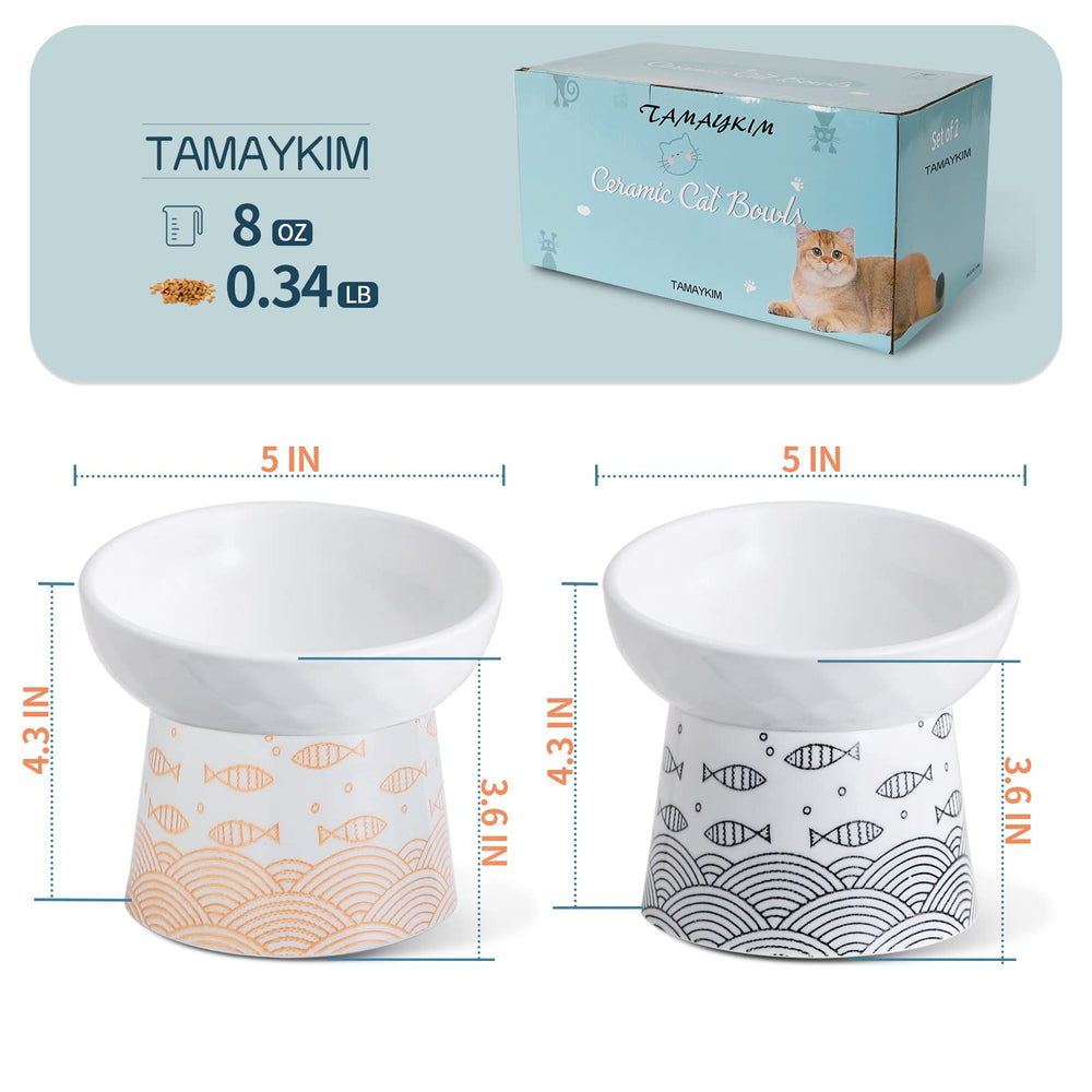 Tamaykim cat-bowls side-view highlights elevated height for easier access.