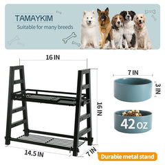 Tamaykim elevated dog bowls at 7-inch height support better posture during meals.